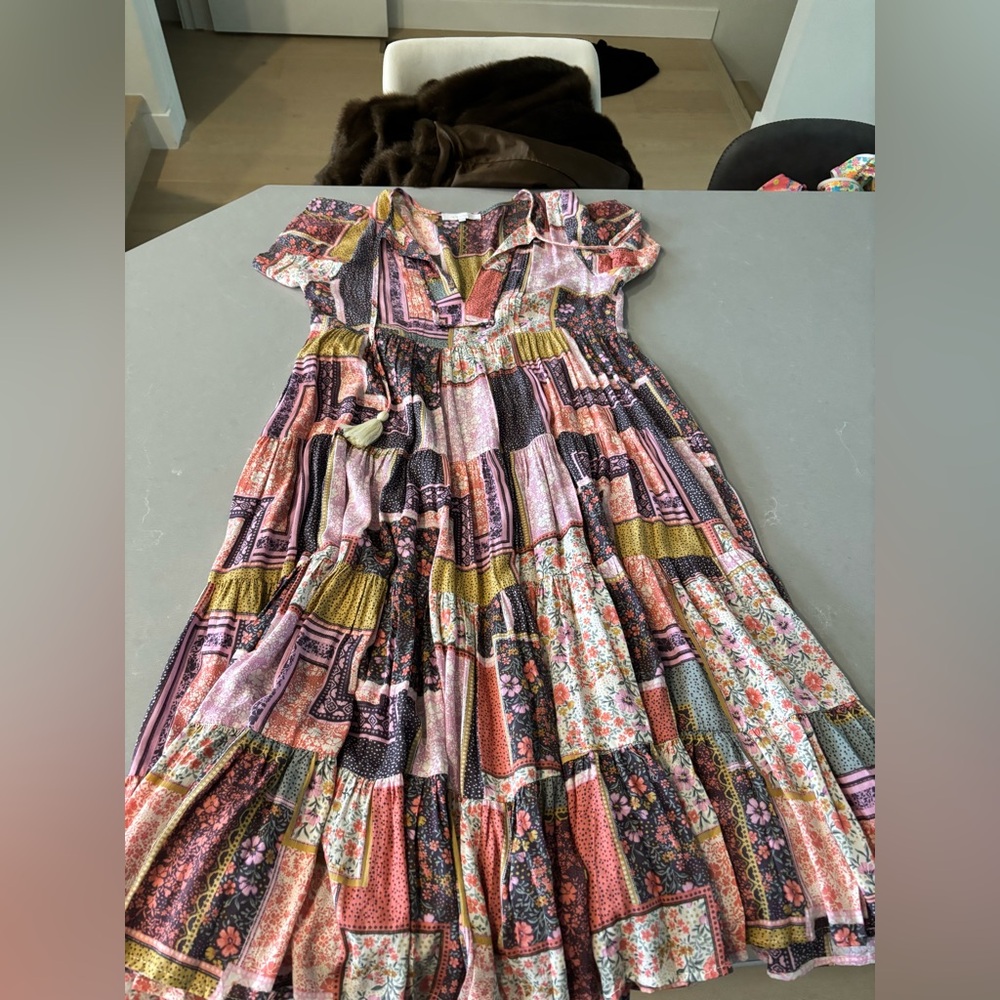 Olivaceous Multicolor Floral Patchwork Dress - image 1